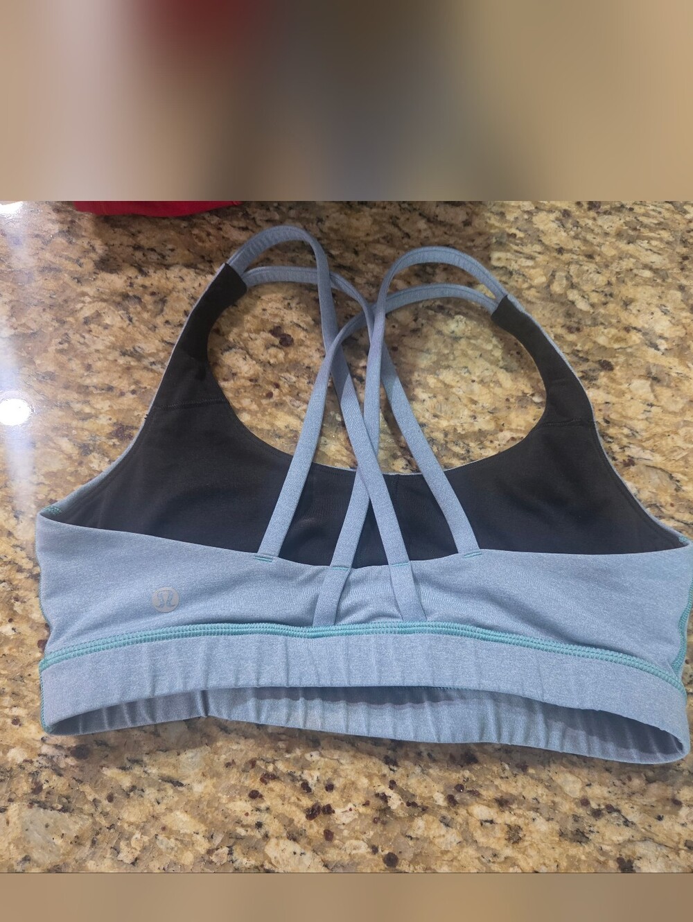 lululemon athletica Strappy Light Blue & Black Sports Bra
